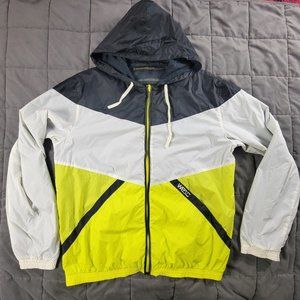 Wesc Mens XL White Yellow Windbreaker Jacket Full Zip Long Sleeve Lightweight